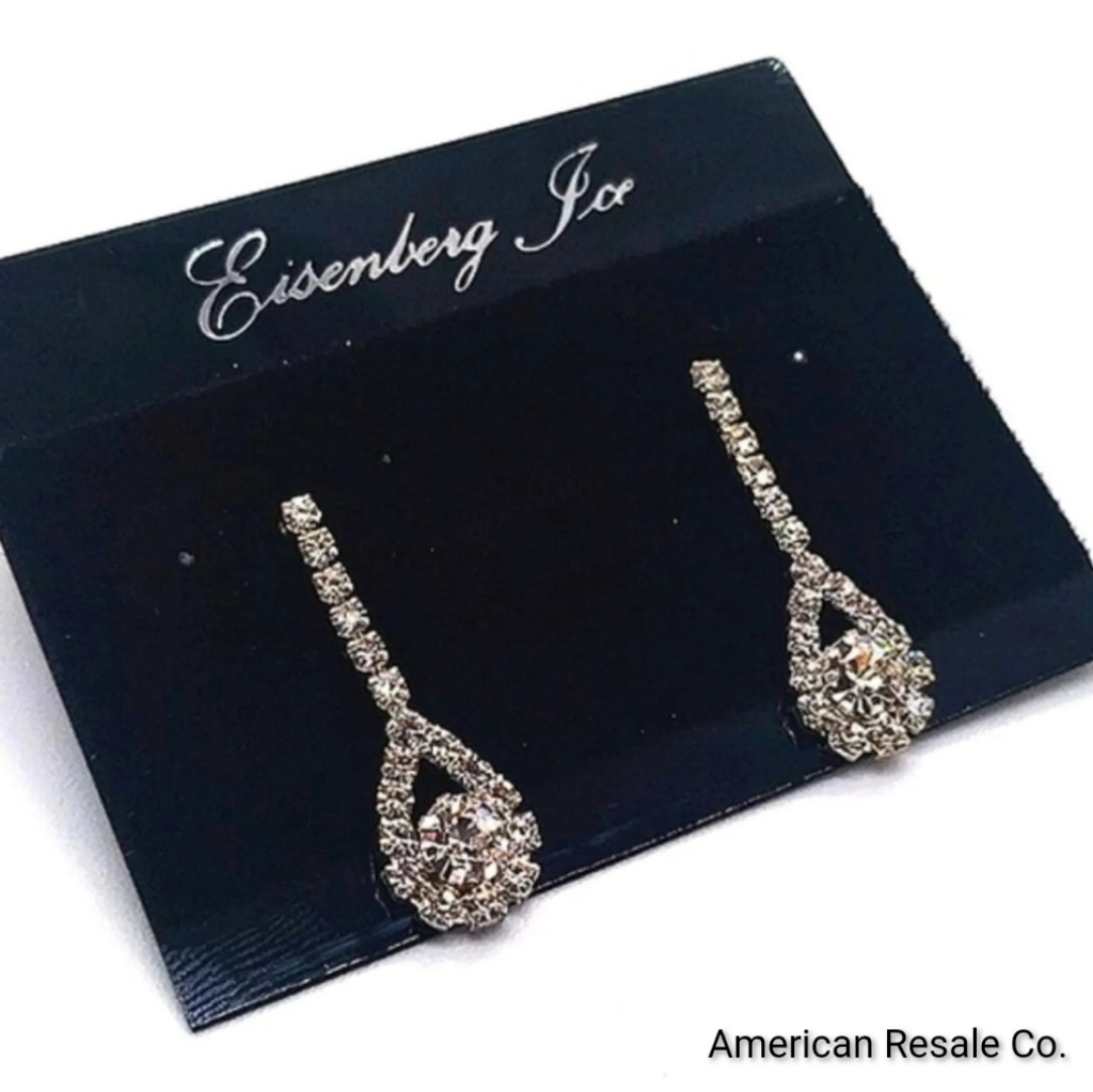 Vintage Eisenberg Ice 1 Pave Crystal Dangle Drop Earrings In Silver 17$